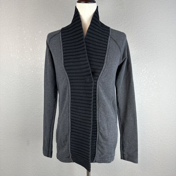 Lululemon Bliss Break Wrap Jacket Size 4 Heather Black Black Pockets Thumbholes - Picture 1 of 6